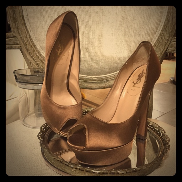 Yves Saint Laurent Shoes - YSL Palais Silk copper peep toe pumps. Sz 6